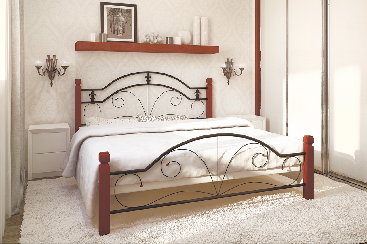 Металлическая кровать Диана с деревянными ножками